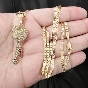 Sparkling Gold Love Key Necklace